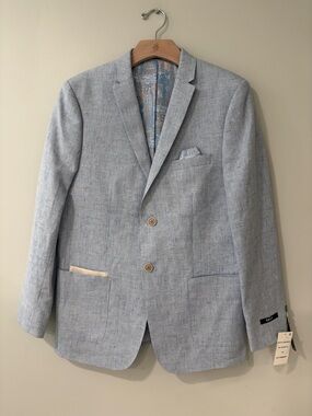 DKNY Boys Textured Linen Blend Tweed Blazer with Pocket Square